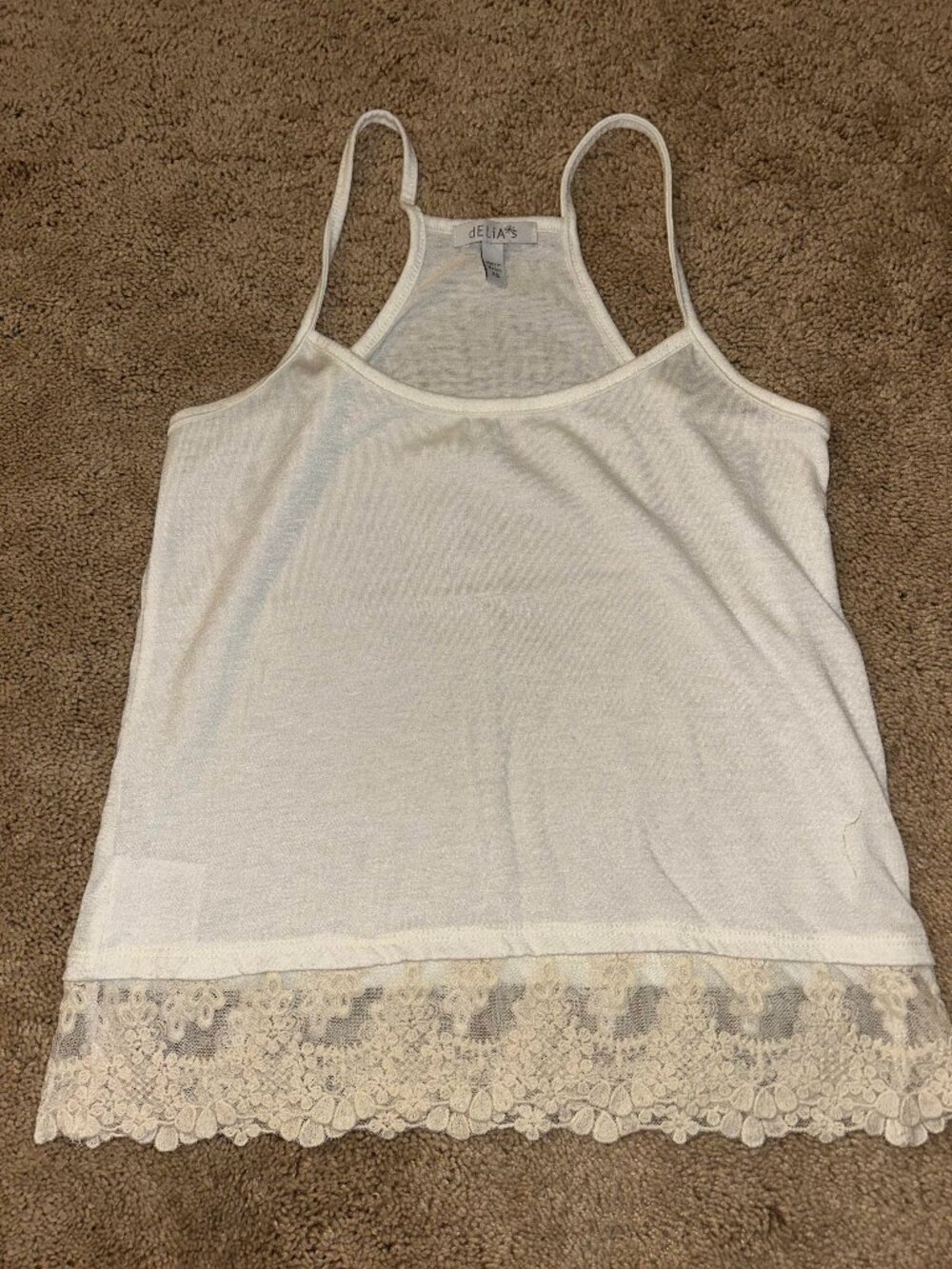 Delia*s Cream Tank Top with Sheer Lace Hem